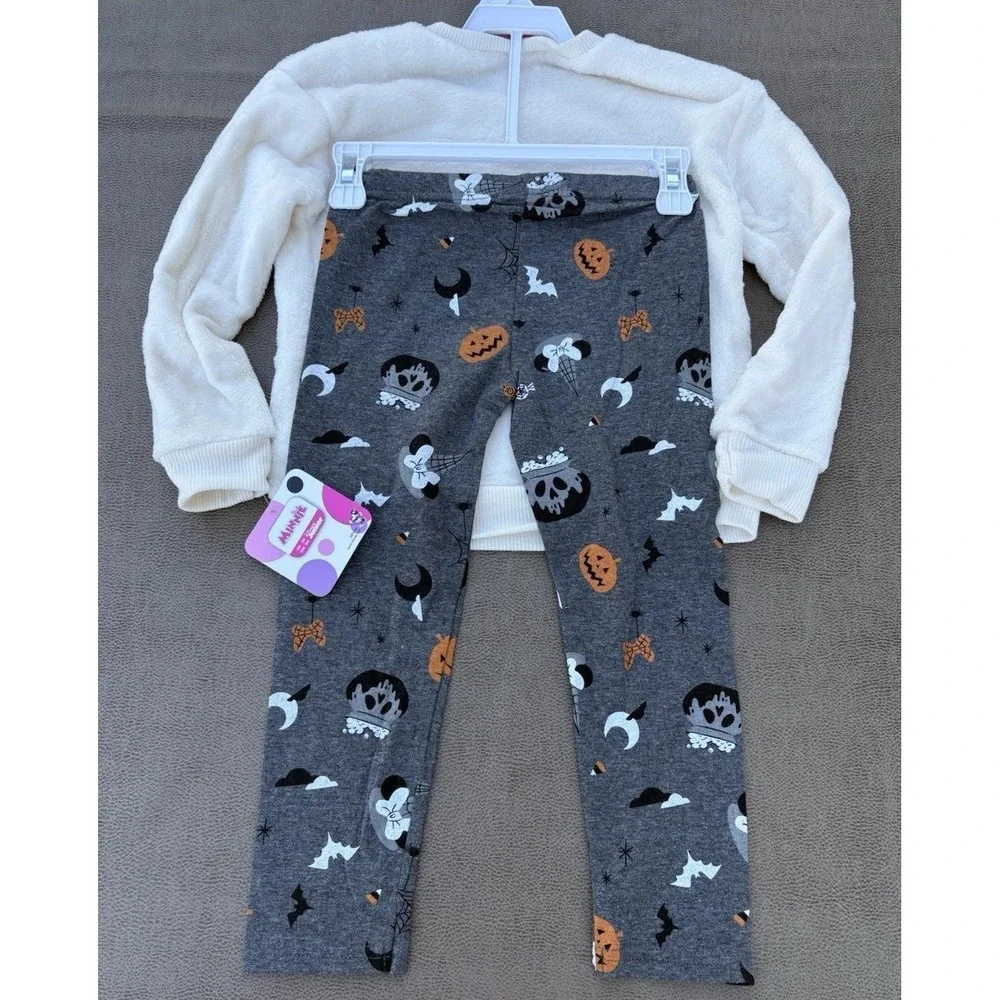 DISNEY Halloween 2 Pc Outfit Minnie Mouse Glitter Witch Fleece Top Size 5 NWT